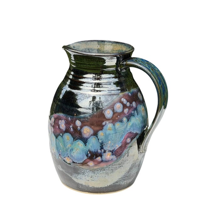 Contemporary Vintage Signed Studio Pottery Crystalline Glazed Art Pitcher For Sale - Image 3 of 12