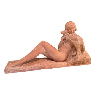 Georges Costes, Young Nude Woman with Lamb, Terracotta For Sale