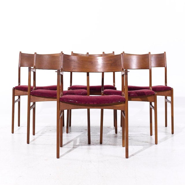 Funder-Schmidt & Madsen Mid Century Danish Teak Dining Chairs - Set of 6 Each armless chair measures: 18.25 wide x 21 deep...