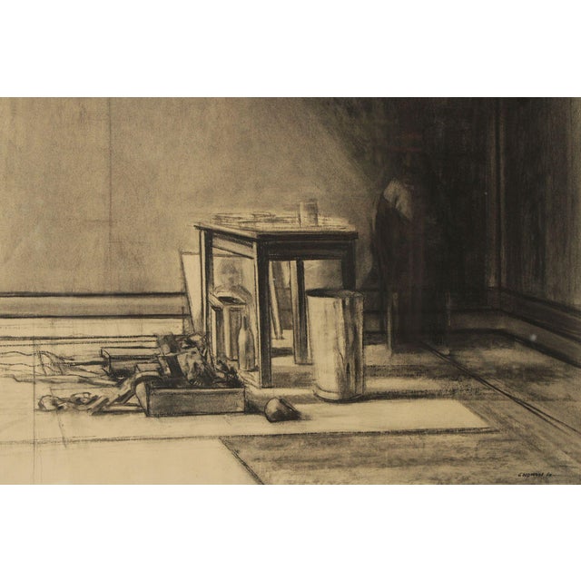 Sidney Goodman Charcoal Drawing, 'Interior with Figure' For Sale - Image 10 of 18