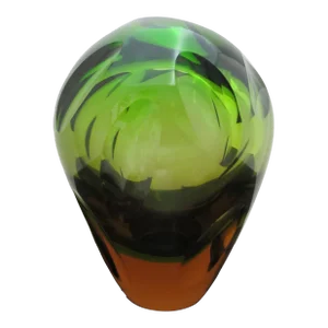 Vintage Wmf Mid Century Modern Green With Amber Underlay Art Glass Vase