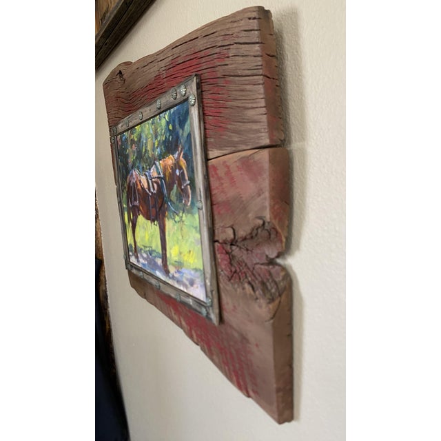 "Half Hitched" ~ Lorie Batson, Original Oil Painting. Portrait of an Amish Horse Stands in a Colorful Summer Background For Sale - Image 11 of 12