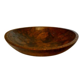 Early Americana Carved Wood Bowl With Rabbits For Sale