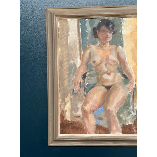 Sven Strömberg, Nude Seated Lady, 1950s, Oil Painting on Canvas, Framed For Sale - Image 6 of 14