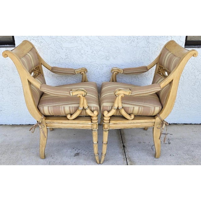 1990s Century Furniture Regency Cane Seat Armchairs Pair For Sale - Image 5 of 18