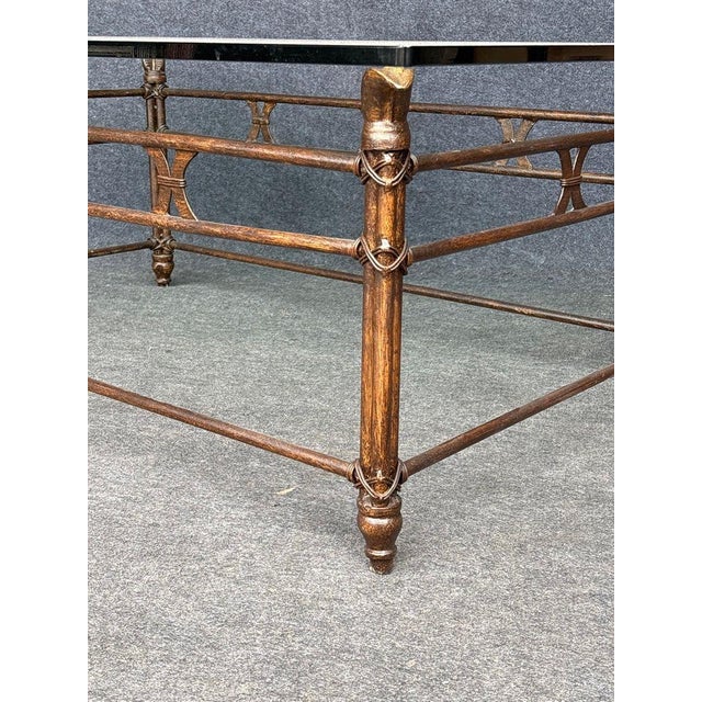 Modern 1970s Faux Bamboo Iron Coffee Table With Glass Top For Sale - Image 3 of 5