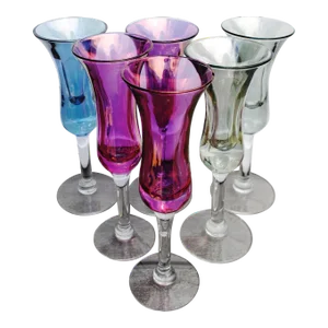 Vintage Colored Stemmed Cordials - Hand Blown Tulip Shaped - Set of 6