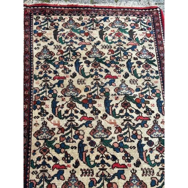 Pretty mid century tribal Abadeh rug with beautiful stylized designs and nice colours with a white field and green, blue,...