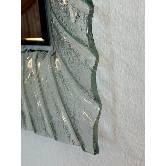 Hollywood Regency Vintage Pair of Italian Murano Wavy Ruffle Scalloped Glass Wall Mirrors For Sale - Image 3 of 11