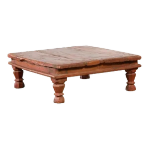 Antique Indian Wooden Carved Angular Leg Low Prayer Table Stand