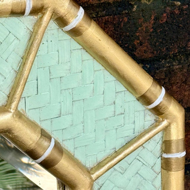 Vintage Parcel Gilt Faux Bamboo Pistachio Octagonal Wall Mirror - Newly Painted For Sale In Mobile - Image 6 of 12