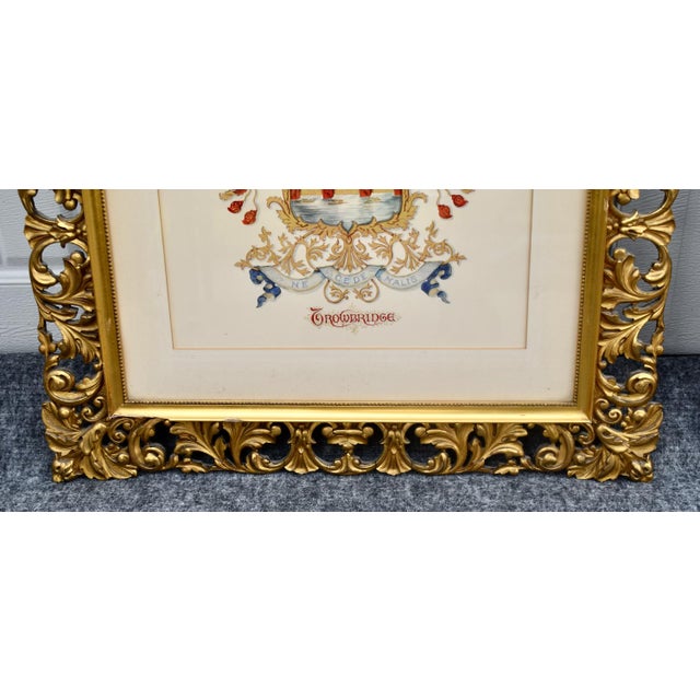 Vintage Pair Framed Prints Coat of Arm Ornate Gold Gilt For Sale - Image 18 of 18