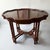 Beautiful vintage solid wood accent table featuring a scalloped top and classic faux-bamboo turned legs with stretcher...