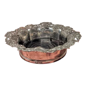 Large Antique English Coaster Attributed to Corbell & Co With Grape Motif