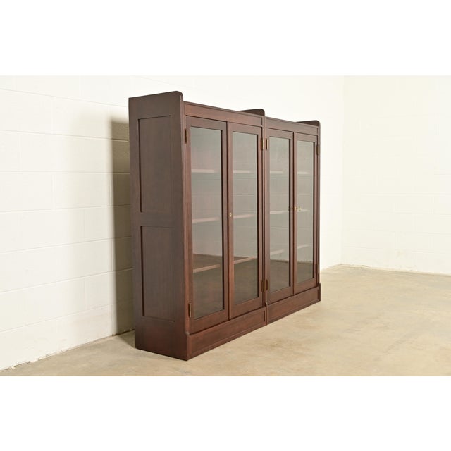 Charles Limbert Limbert Style Antique Arts & Crafts Mahogany Double Bookcase Cabinet, Newly Refinished For Sale - Image 4 of 12