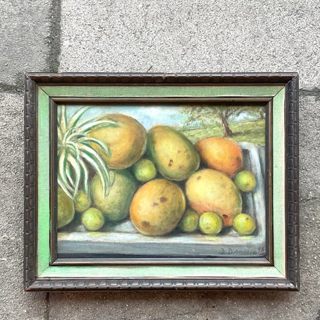 Mid 20th Century Vintage Coastal Mango Still Life Oil on Canvas Painting For Sale - Image 5 of 7