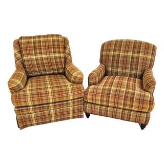 Century & Sherrill Matching English Lounge Club Chairs Pair For Sale