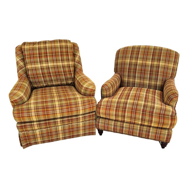 Century & Sherrill Matching English Lounge Club Chairs Pair For Sale