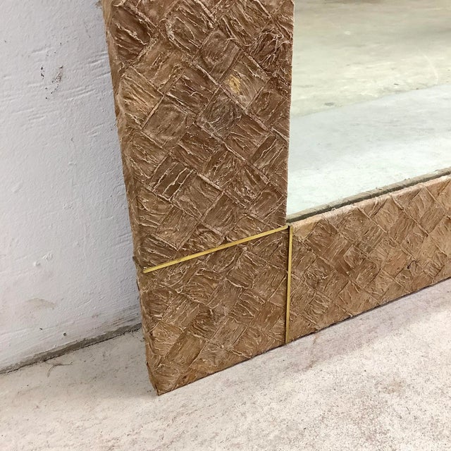 Wood Vintage Square Textile Finish Wall Mirror For Sale - Image 7 of 12