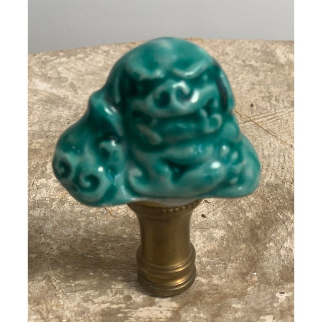 A rare and perfect accessory for your table lamp: a vintage, turquoise, ceramic Foo Dog lamp finial. This will add the...