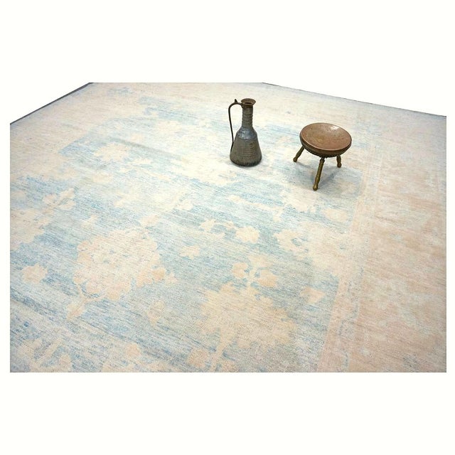 Textile 21st Century Turkish Oushak 13x15 Ivory & Slate Blue Handmade Area Rug #1140506 For Sale - Image 7 of 10