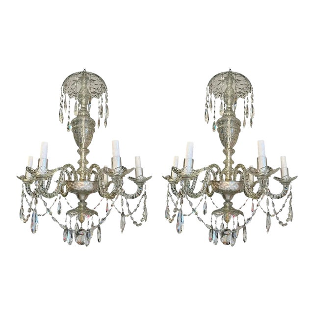 Pair of 19th Century Irish Georgian Crystal Chandeliers For Sale