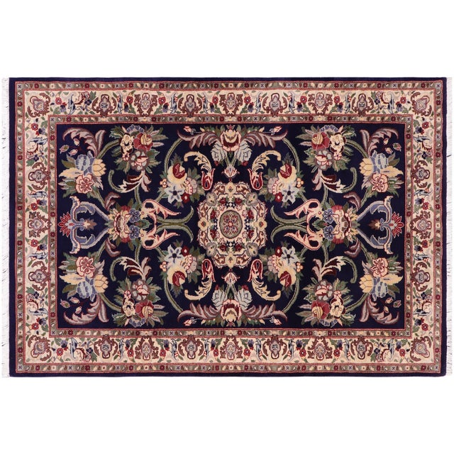 Blue Shabby Chic 1990's Pak-Persian Blue/Beige Wool Rug - 3'2'' X 5'3'' For Sale - Image 8 of 9