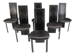 Vintage Black Leather High-Back Dining Chairs, 1980s, Set of 6