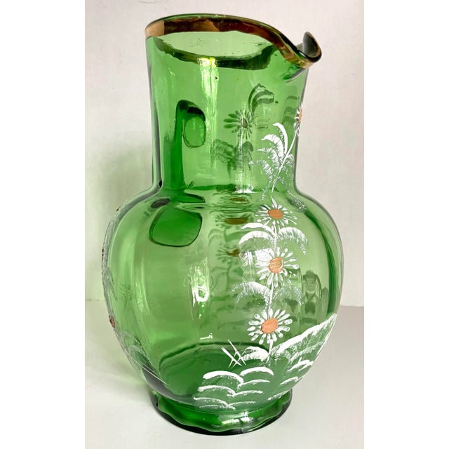 Early 20th Century Depression Era Handblown Green Glass Pitcher For Sale - Image 9 of 13