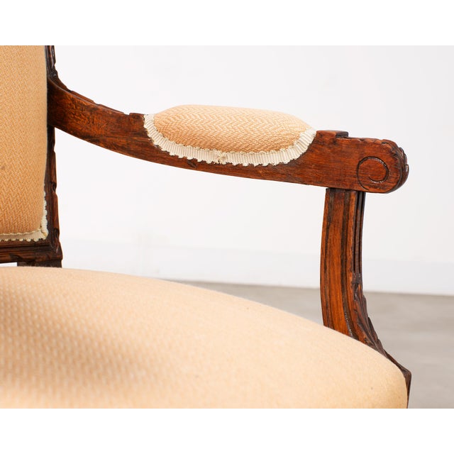 Pair of French Louis XVI Carved Walnut Fauteuil Armchairs For Sale - Image 11 of 17