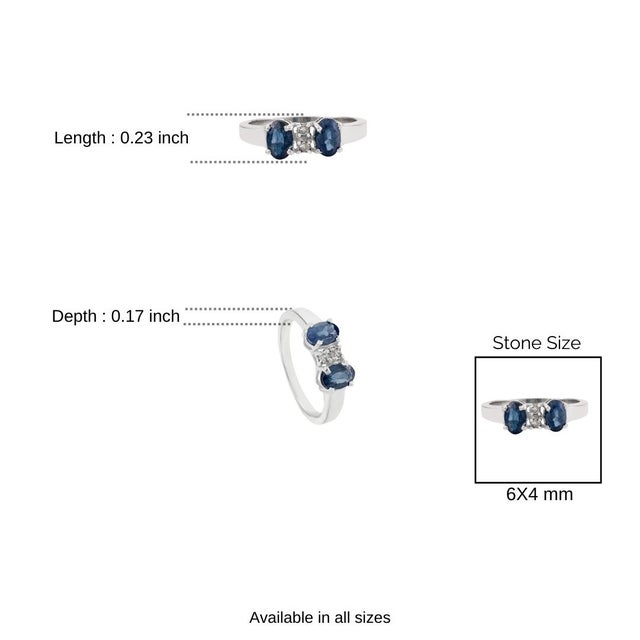 925 Silver 1.25 CTW Two Stone Blue Sapphire Women Ring With Diamond - Size 7 For Sale - Image 9 of 11