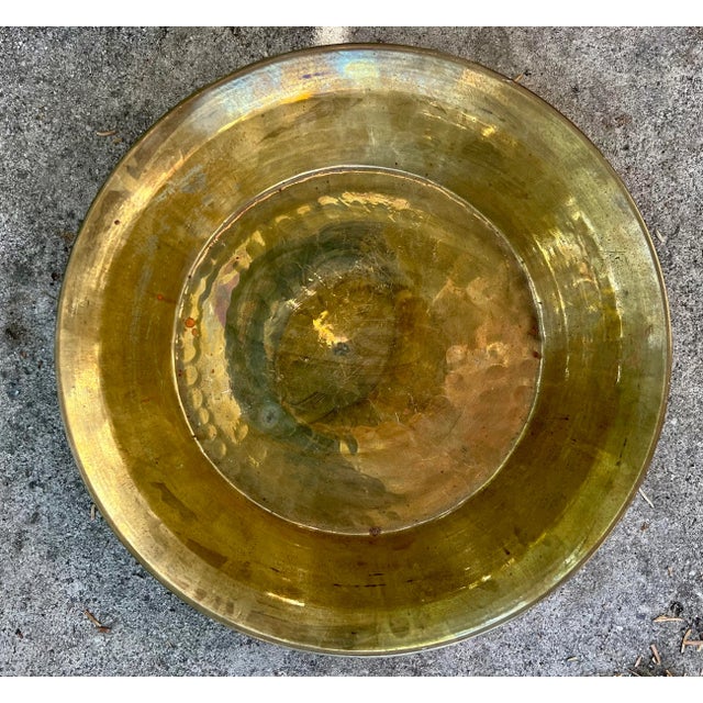 Metal Antique European Hammered Shallow Brass Bowl or Collection Plate For Sale - Image 7 of 7
