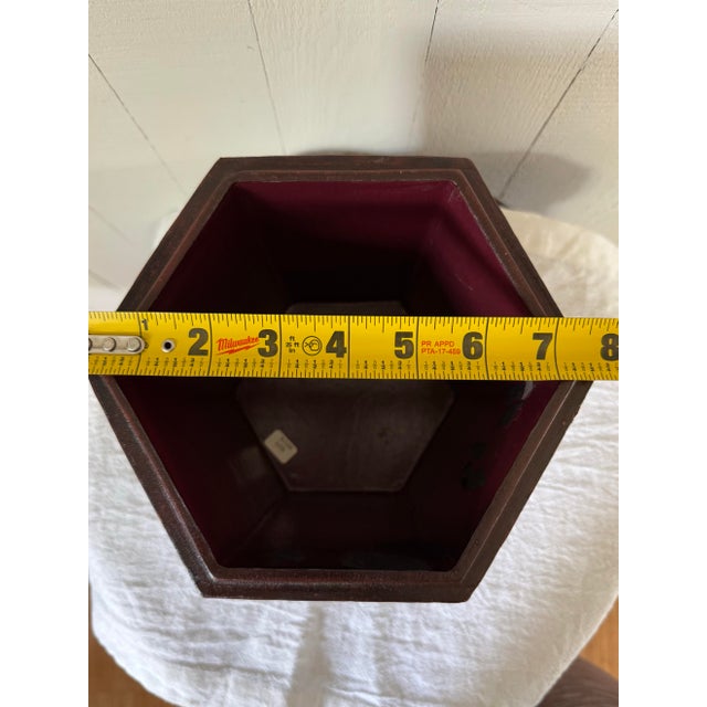 Late 19th Century Maitland-Smith Hexagonal Leather Box With Brass Fist Finial For Sale - Image 9 of 12