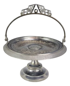 Pairpoint Quadruple-Plate Bridal Basket, Etched Birds & Flowers — 10", c.1890–1915