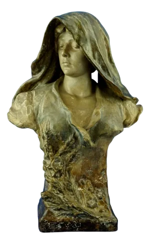 Large 20th Century Terracotta Bust of a Peasant Lady by Ciseau for Goldscheider, Austria