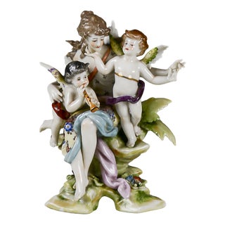 Capodimonte Sculpture Statue of a Woman with Cherubs and Musicians in a Bucolic Scene, 1920s, Ceramic For Sale