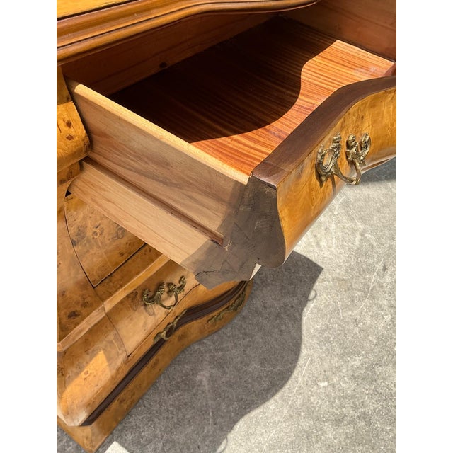 Wood Vintage Burl Wood Marquetry Bombe Chest For Sale - Image 7 of 12
