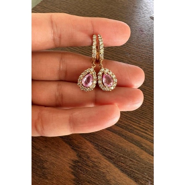 2.86 Carat Pink Sapphire Diamond Rose Gold Drop Earrings, A Pair For Sale In Los Angeles - Image 6 of 6