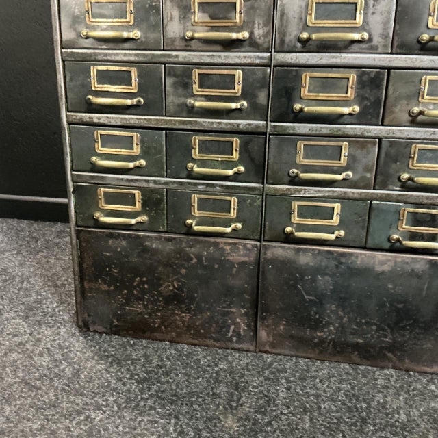 Metal Vintage Industrial Steel Bank of Drawers, 1925 For Sale - Image 7 of 8