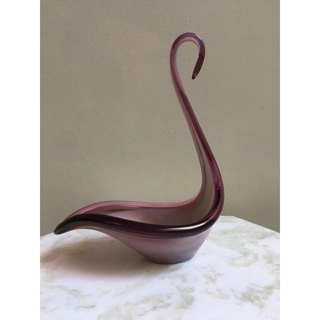 Archimede Murano purple and violet Italian art glass sculpture features a swan.