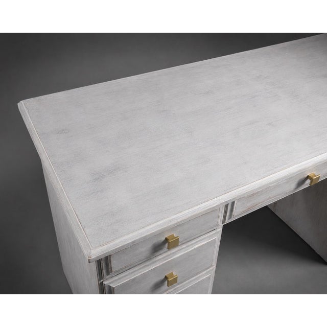 Late 20th Century Coastal Breeze Whitewashed Double Pedestal Desk With File Drawers – Solid Pine 57” W For Sale - Image 4 of 9