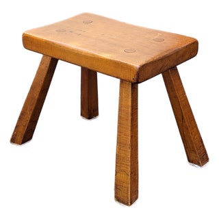 1960s Vintage Solid Wood Brutalist Stool, Dutch Design For Sale