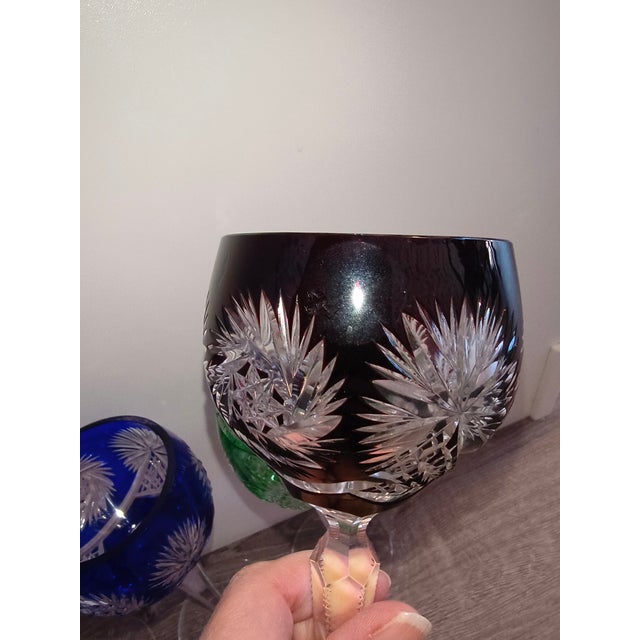 Glass Late 20th Century 4 Nachtman Cut to Clear Colored Crystal Goblets For Sale - Image 7 of 9