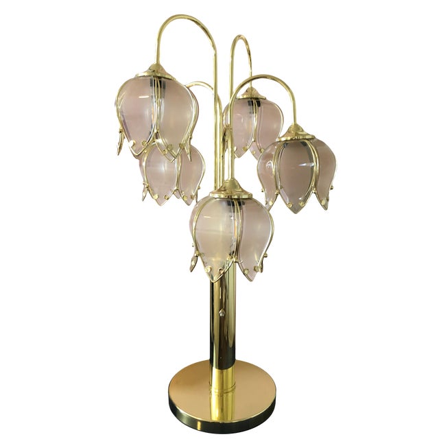 1980s Hollywood Regency Art Deco Brass & Glass Tulip Lamp Chairish
