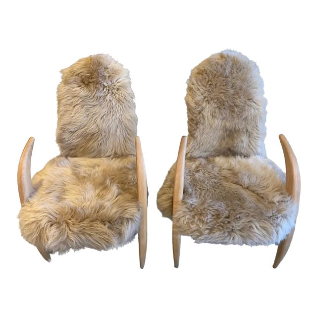 1980s Pair of Sheep Skin "Tusk" Chairs For Sale
