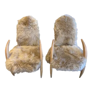 1980s Pair of Sheep Skin "Tusk" Chairs
