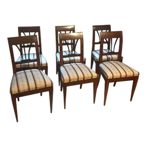 Early 19th C Austrian Biedermeier Set of 6 Dining Chairs Walnut
