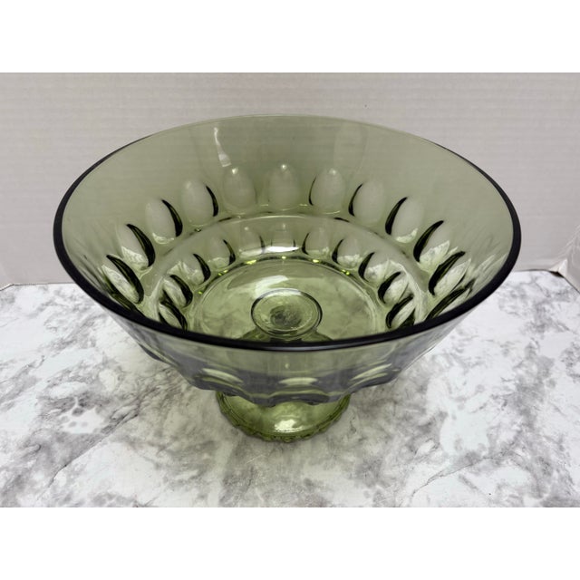 Midcentury Large Green Glass Pedestal Bowl For Sale In Sacramento - Image 6 of 9