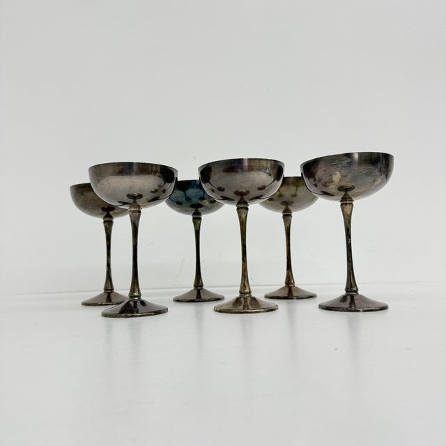 Gold Brass Silver Plated Champagne Coupes, Italy, 1970s, Set of 6 For Sale - Image 8 of 18