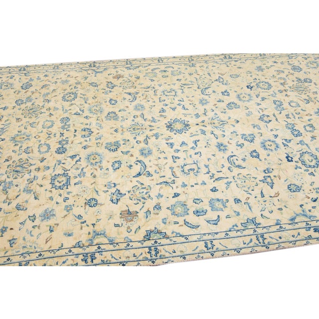 1960s Vintage Persian Distressed Handmade Floral Ivory Wool Rug For Sale In New York - Image 6 of 7
